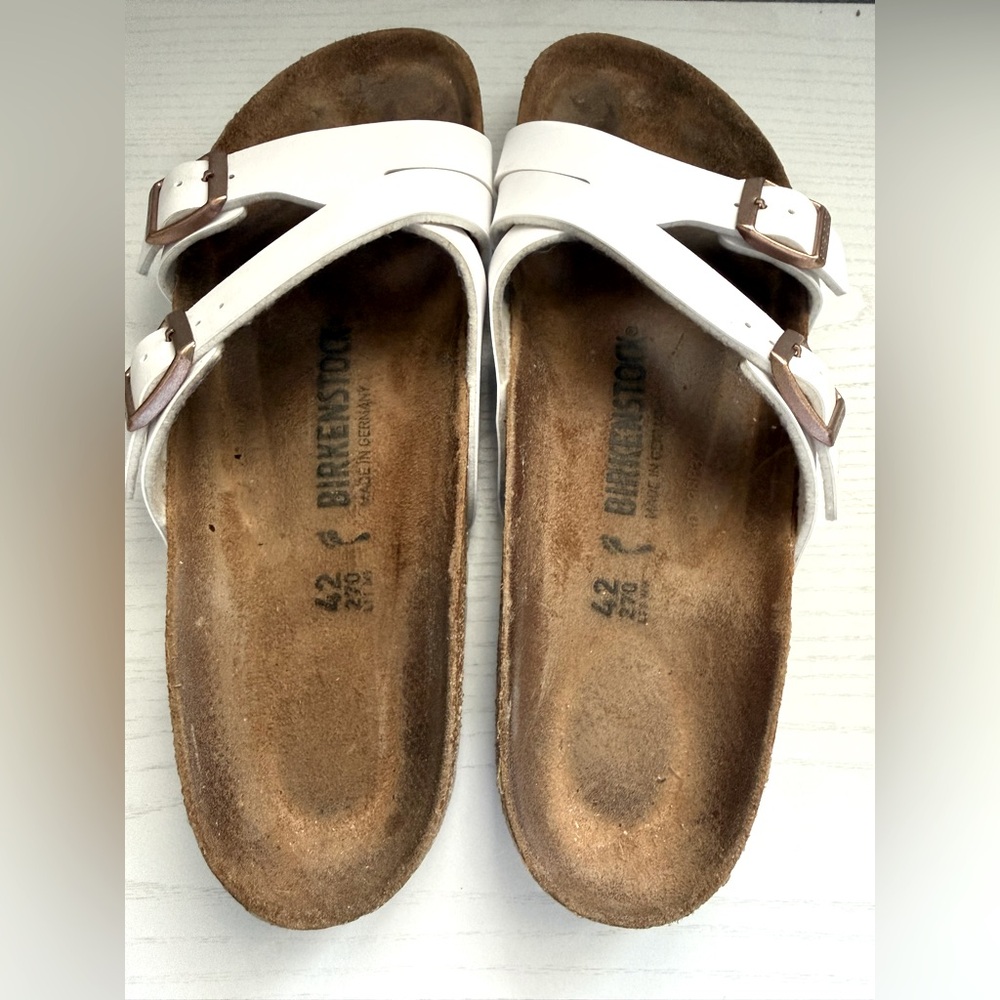 Birkenstock Yao White Cross-Strap Slide Sandals Women 11 Men 9 vegan narrow